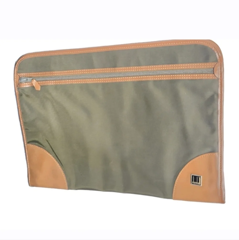RARE Dunhill Vintage Green/Brown Canvas/Leather Portfolio Clutch (EUC)